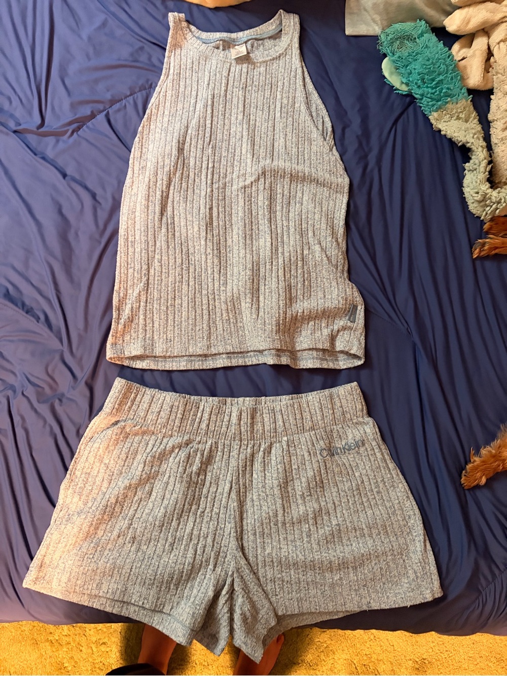 Light blue Ribbed Tank and Shorts Set - Light Mauve